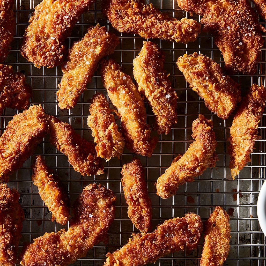 Hand-breaded crispy fried chicken fresh off the line at Suite 200 in Milton, Georgia